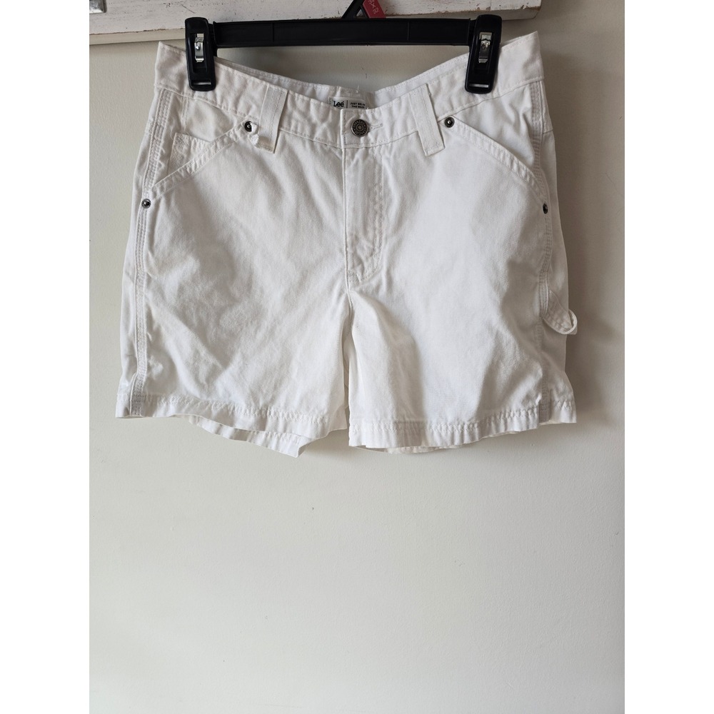 Lee Womens White Denim Carpenter Shorts Hammer Loop Utility Size 31 Waist